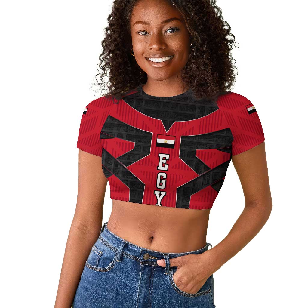 Egypt Flag Emblem Raglan Cropped T shirt Red Black Bold Spirit - African Pride