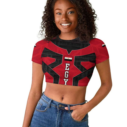 Egypt Flag Emblem Raglan Cropped T shirt Red Black Bold Spirit - African Pride