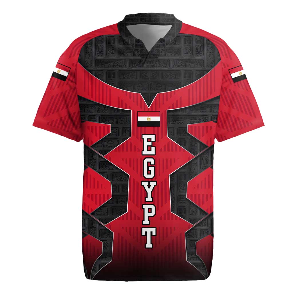 Egypt Flag Emblem Rugby Jersey Red Black Bold Spirit by African Pride
