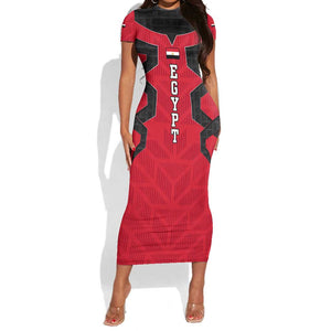 Egypt Flag Emblem Short Sleeve Bodycon Dress Red Black Bold Spirit - African Pride
