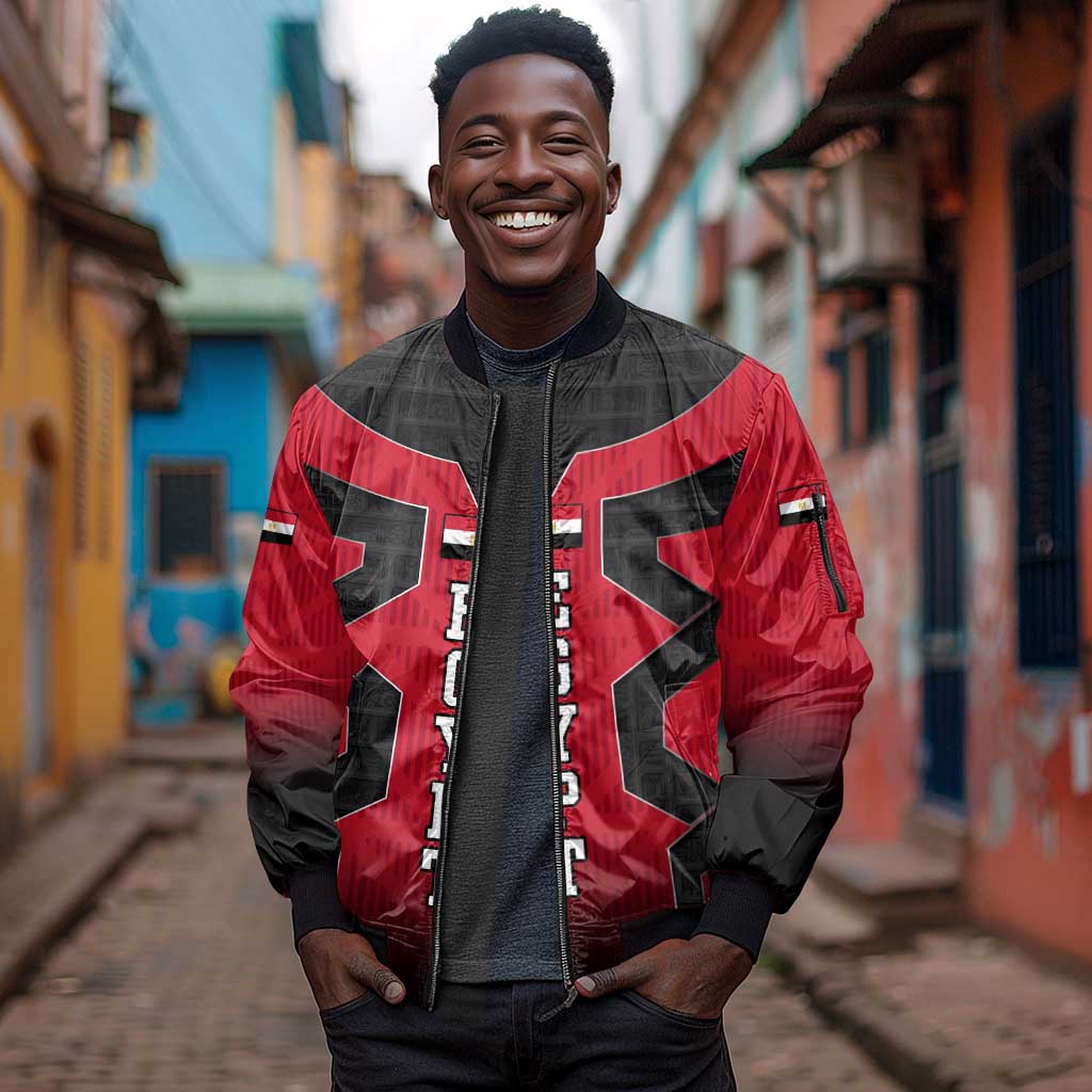 Egypt Flag Emblem Sleeve Zip Bomber Jacket Red Black Bold Spirit - African Pride