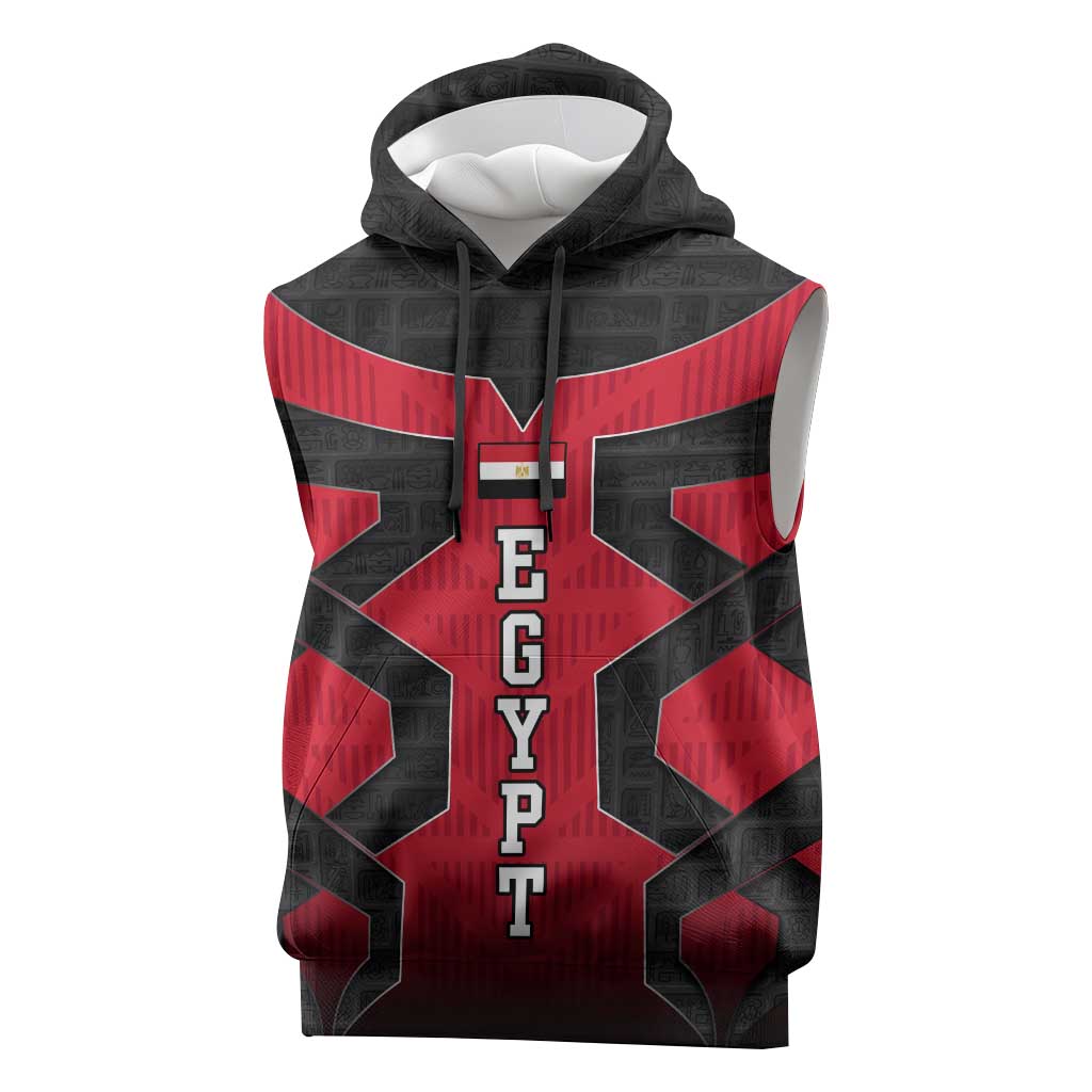 Egypt Flag Emblem Sleeveless Hoodie Red Black Bold Spirit - African Pride