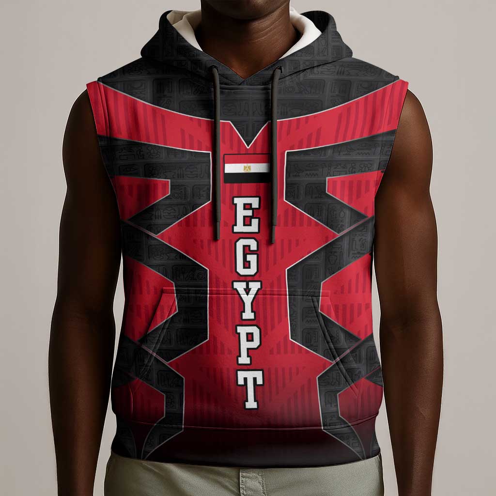 Egypt Flag Emblem Sleeveless Hoodie Red Black Bold Spirit - African Pride