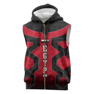Egypt Flag Emblem Sleeveless Zip Hoodie Red Black Bold Spirit - African Pride
