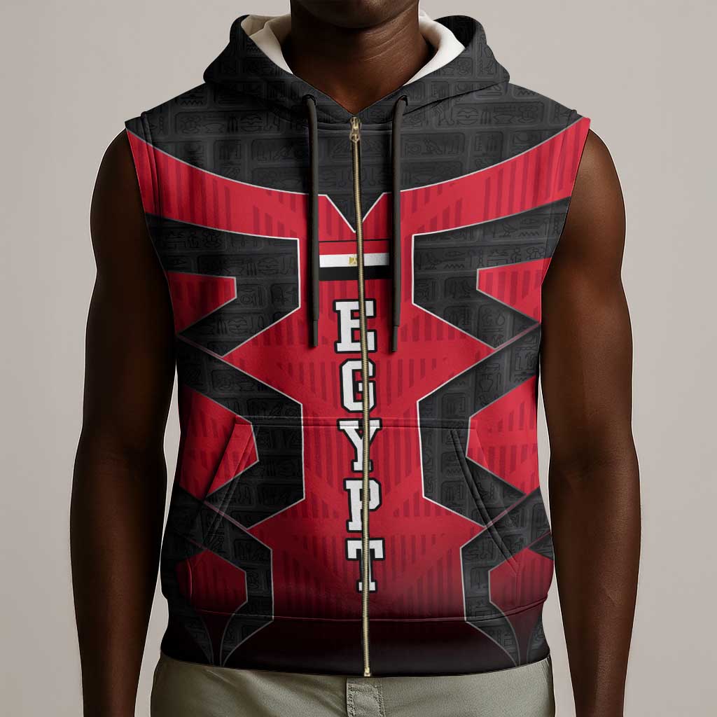 Egypt Flag Emblem Sleeveless Zip Hoodie Red Black Bold Spirit - African Pride