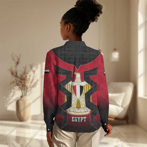 Egypt Flag Emblem Women Casual Shirt Red Black Bold Spirit - African Pride