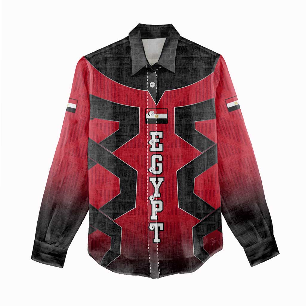Egypt Flag Emblem Women Casual Shirt Red Black Bold Spirit - African Pride