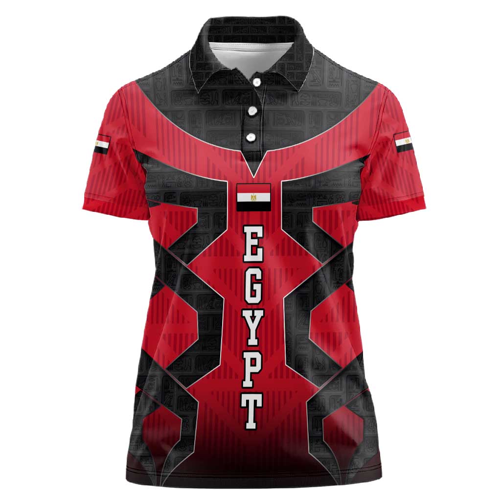 Egypt Flag Emblem Women Polo Shirt Red Black Bold Spirit - African Pride