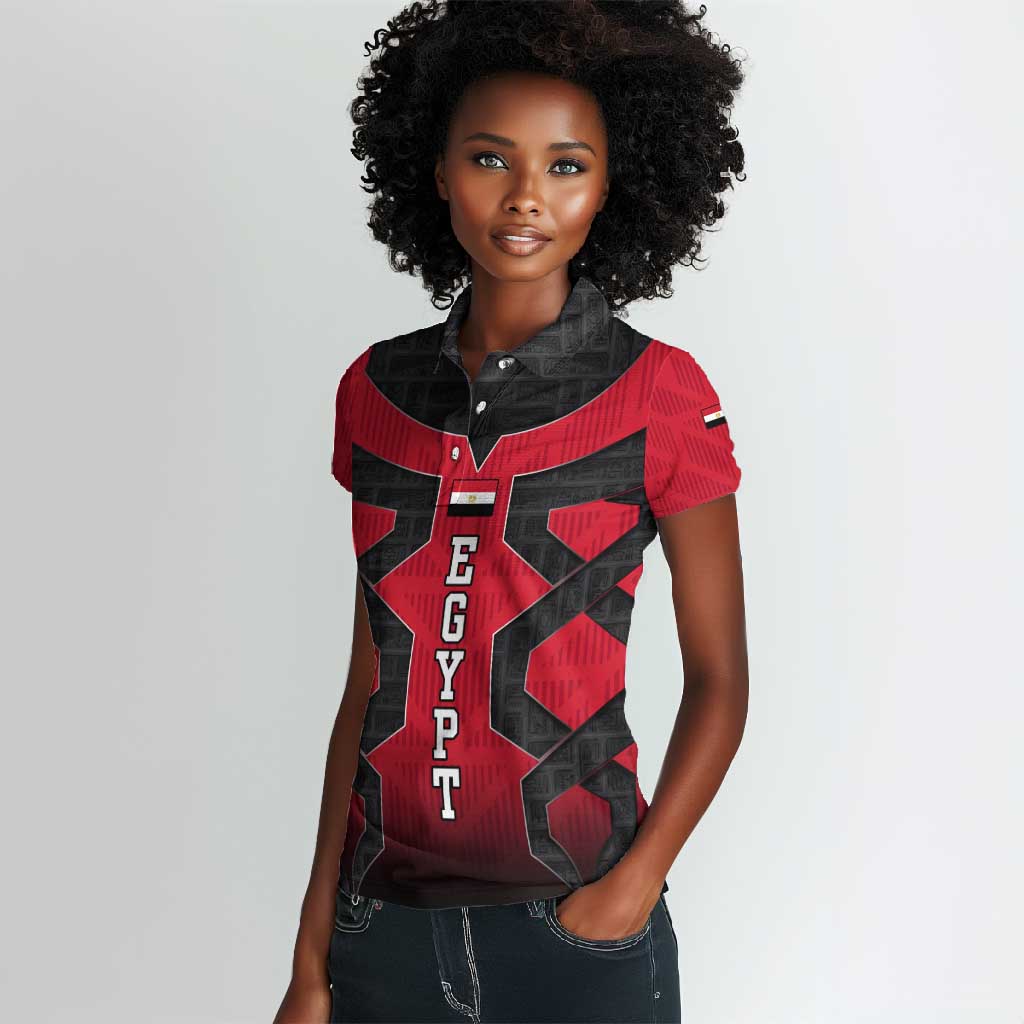 Egypt Flag Emblem Women Polo Shirt Red Black Bold Spirit - African Pride
