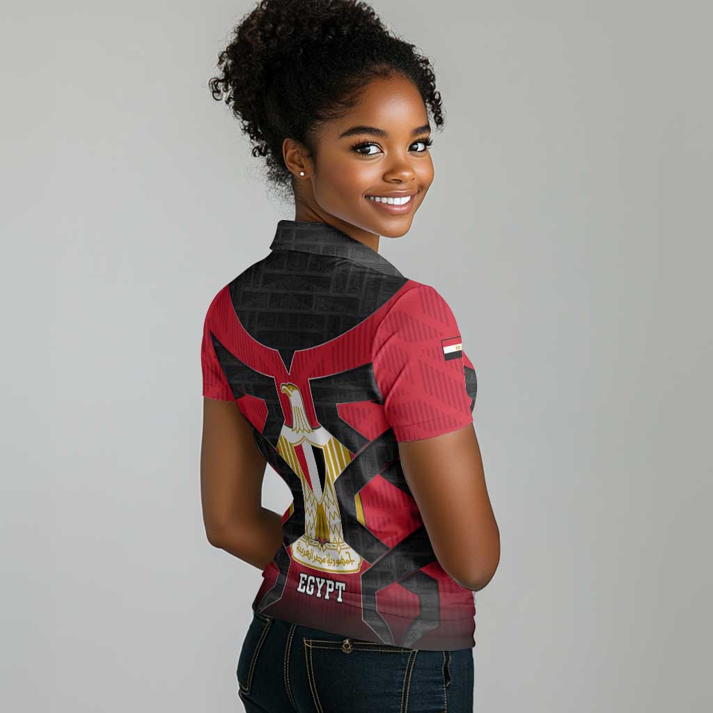 Egypt Flag Emblem Women Polo Shirt Red Black Bold Spirit - African Pride