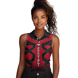 Egypt Flag Emblem Women Sleeveless Polo Shirt Red Black Bold Spirit - African Pride