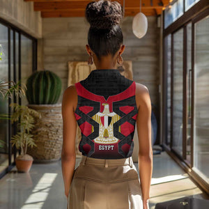 Egypt Flag Emblem Women Sleeveless Polo Shirt Red Black Bold Spirit - African Pride