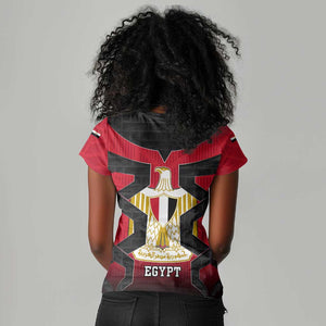 Egypt Flag Emblem Women V-Neck T-Shirt Red Black Bold Spirit - African Pride