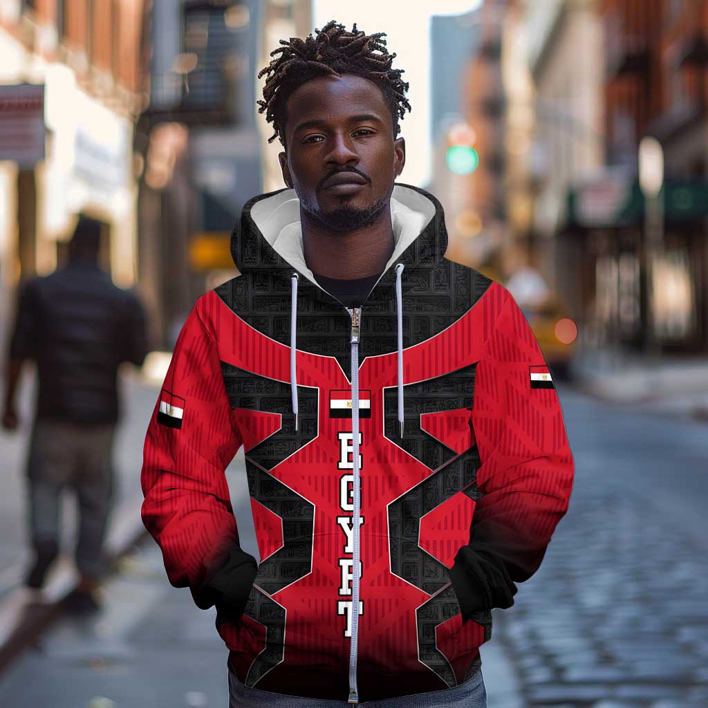 Egypt Flag Emblem Zip Hoodie Red Black Bold Spirit - African Pride
