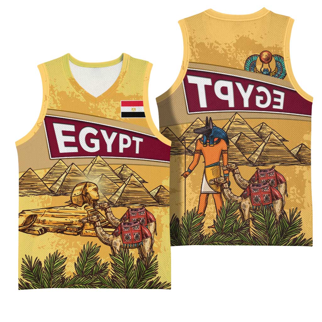 Egyptian Pyramids and Anubis Basketball Jersey Camel Caravan Desert - African Pride
