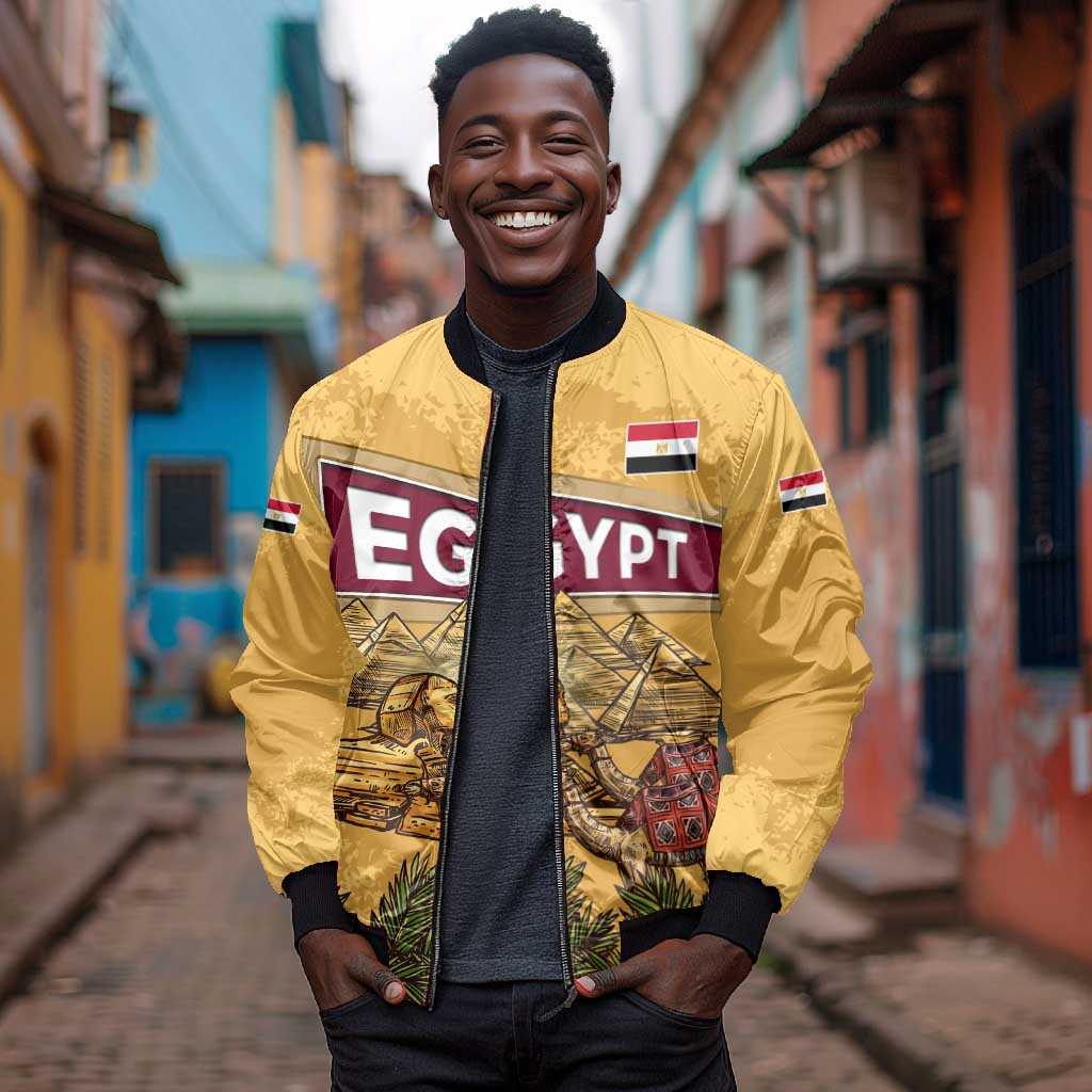 Egyptian Pyramids and Anubis Bomber Jacket Camel Caravan Desert - African Pride