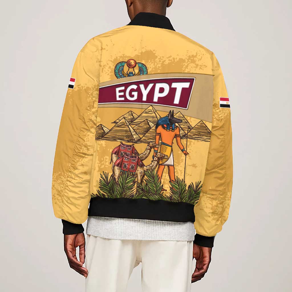 Egyptian Pyramids and Anubis Bomber Jacket Camel Caravan Desert - African Pride