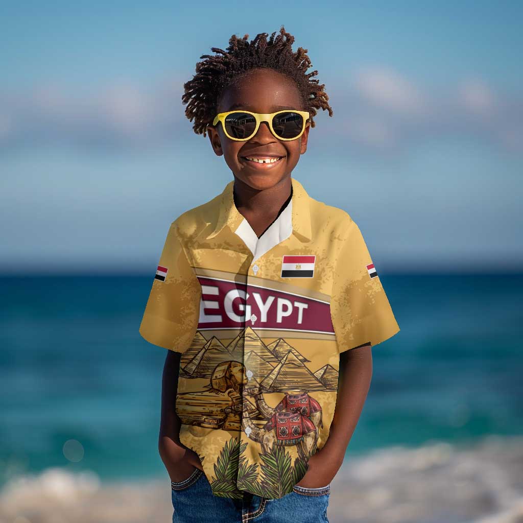 Egyptian Pyramids and Anubis Kid Hawaiian Shirt Camel Caravan Desert - African Pride