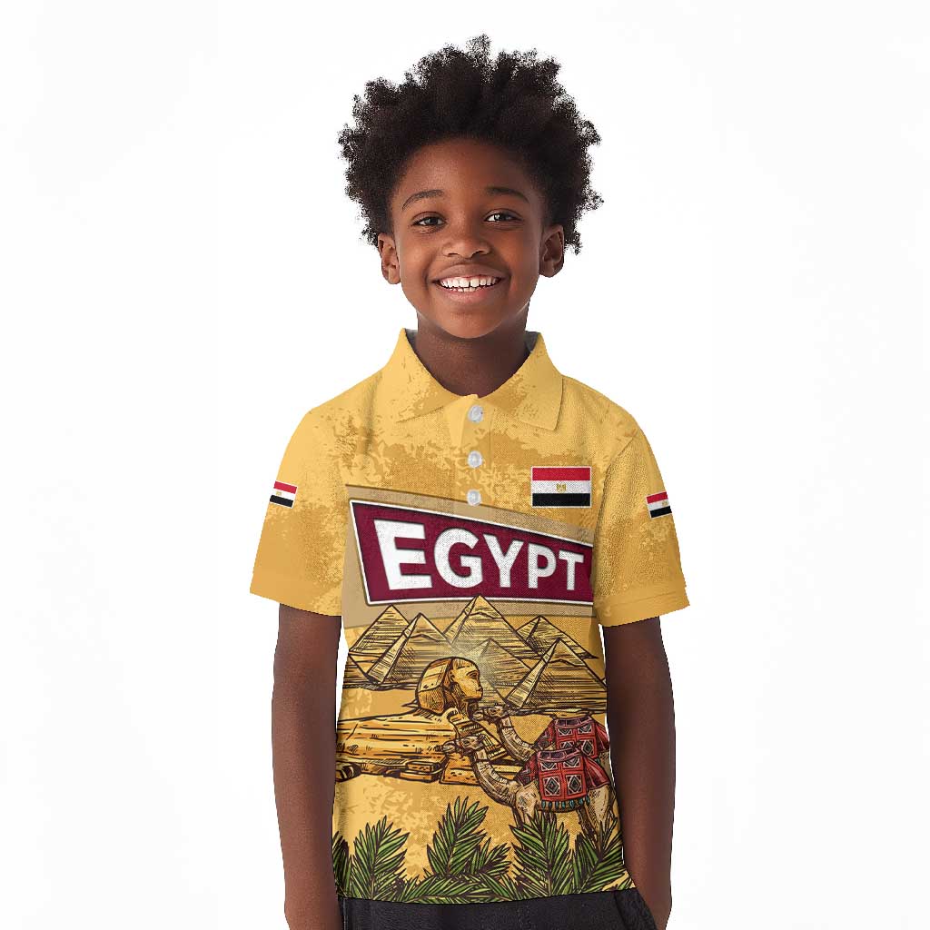 Egyptian Pyramids and Anubis Kid Polo Shirt Camel Caravan Desert - African Pride