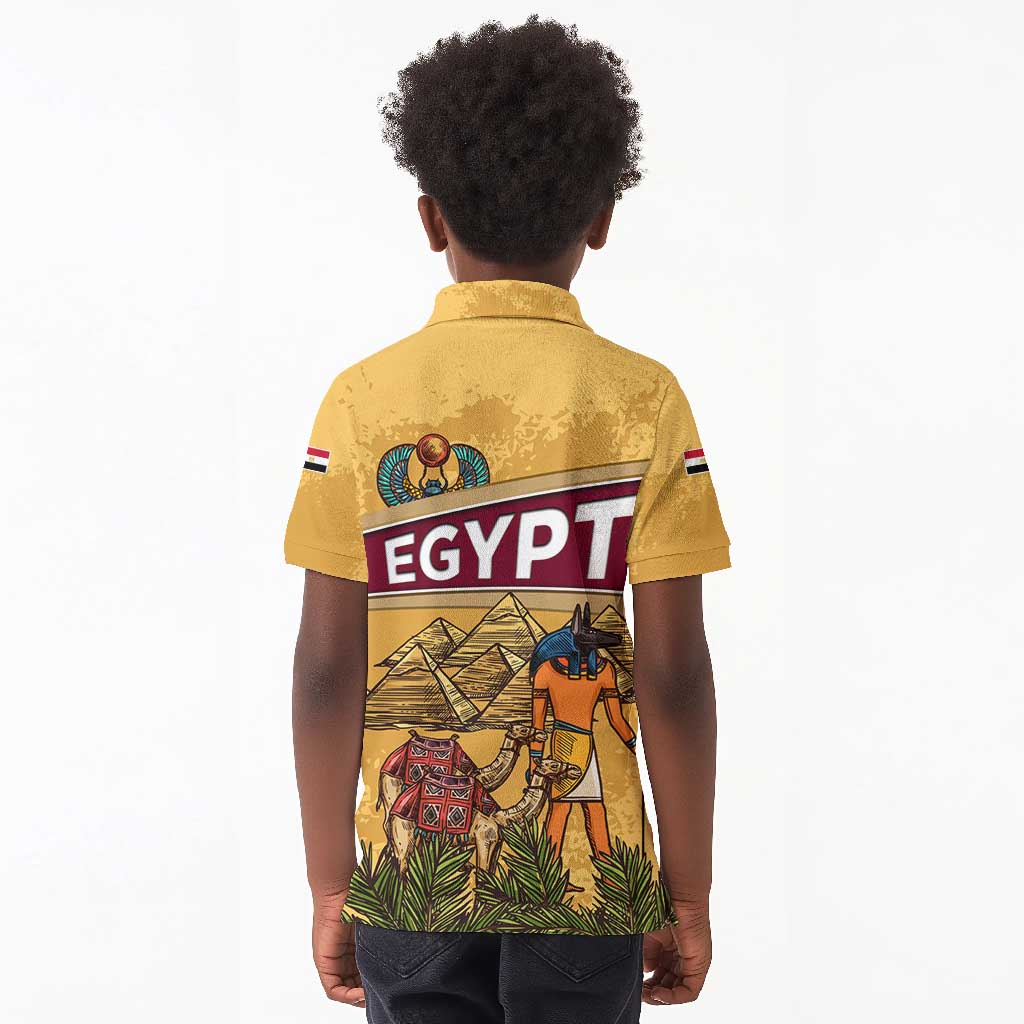 Egyptian Pyramids and Anubis Kid Polo Shirt Camel Caravan Desert - African Pride
