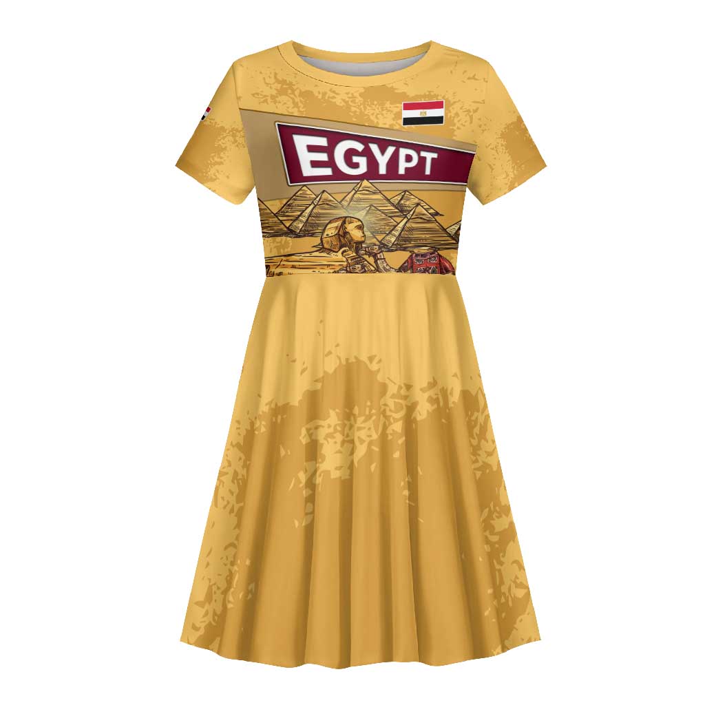 Egyptian Pyramids and Anubis Kid Short Sleeve Dress Camel Caravan Desert - African Pride