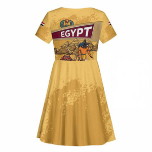 Egyptian Pyramids and Anubis Kid Short Sleeve Dress Camel Caravan Desert - African Pride