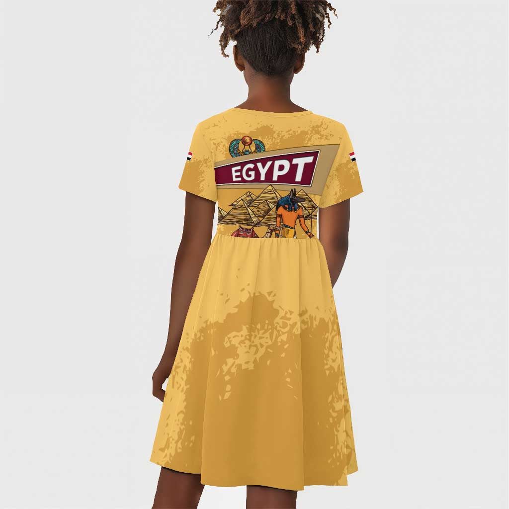 Egyptian Pyramids and Anubis Kid Short Sleeve Dress Camel Caravan Desert - African Pride