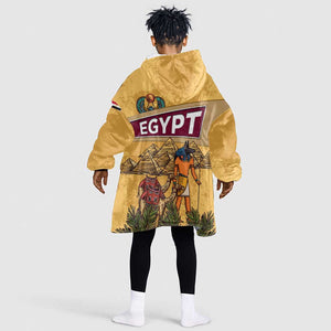 Egyptian Pyramids and Anubis Kid Wearable Blanket Hoodie Camel Caravan Desert - African Pride