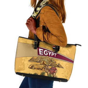 Egyptian Pyramids and Anubis Leather Tote Bag Camel Caravan Desert - African Pride
