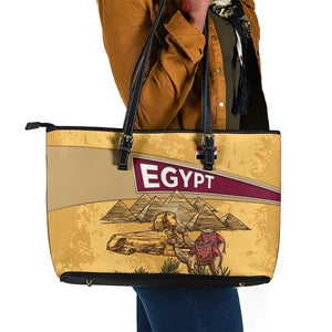 Egyptian Pyramids and Anubis Leather Tote Bag Camel Caravan Desert - African Pride