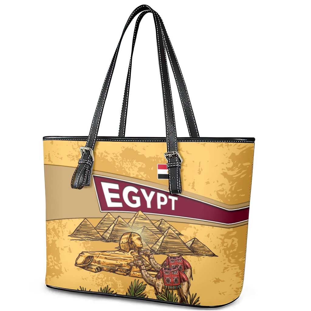 Egyptian Pyramids and Anubis Leather Tote Bag Camel Caravan Desert - African Pride
