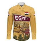 Egyptian Pyramids and Anubis Long Sleeve Button Shirt Camel Caravan Desert - African Pride