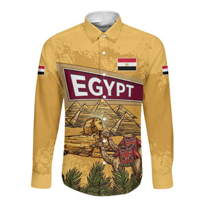 Egyptian Pyramids and Anubis Long Sleeve Button Shirt Camel Caravan Desert - African Pride