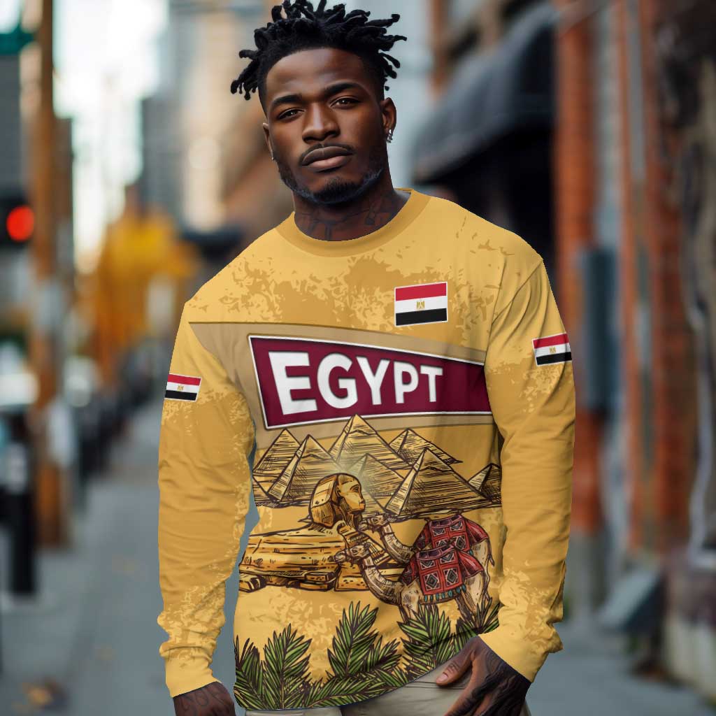 Egyptian Pyramids and Anubis Long Sleeve Shirt Camel Caravan Desert - African Pride