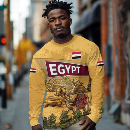 Egyptian Pyramids and Anubis Long Sleeve Shirt Camel Caravan Desert - African Pride