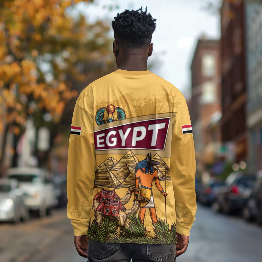 Egyptian Pyramids and Anubis Long Sleeve Shirt Camel Caravan Desert - African Pride