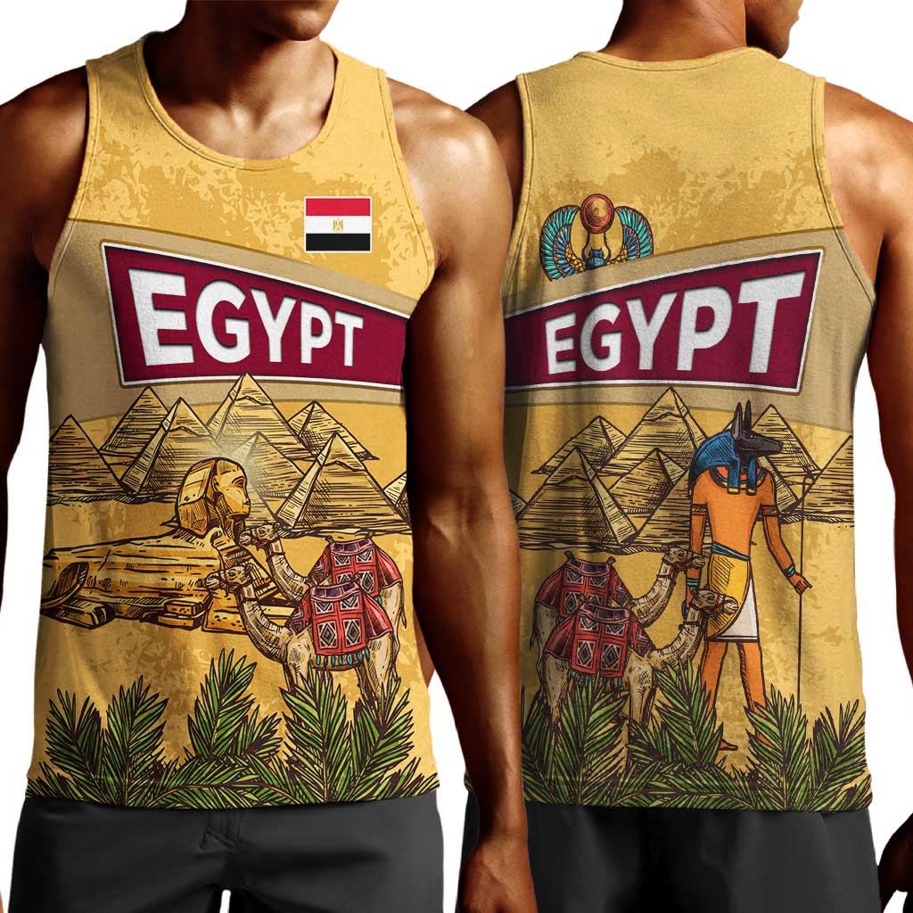 Egyptian Pyramids and Anubis Men Tank Top Camel Caravan Desert - African Pride