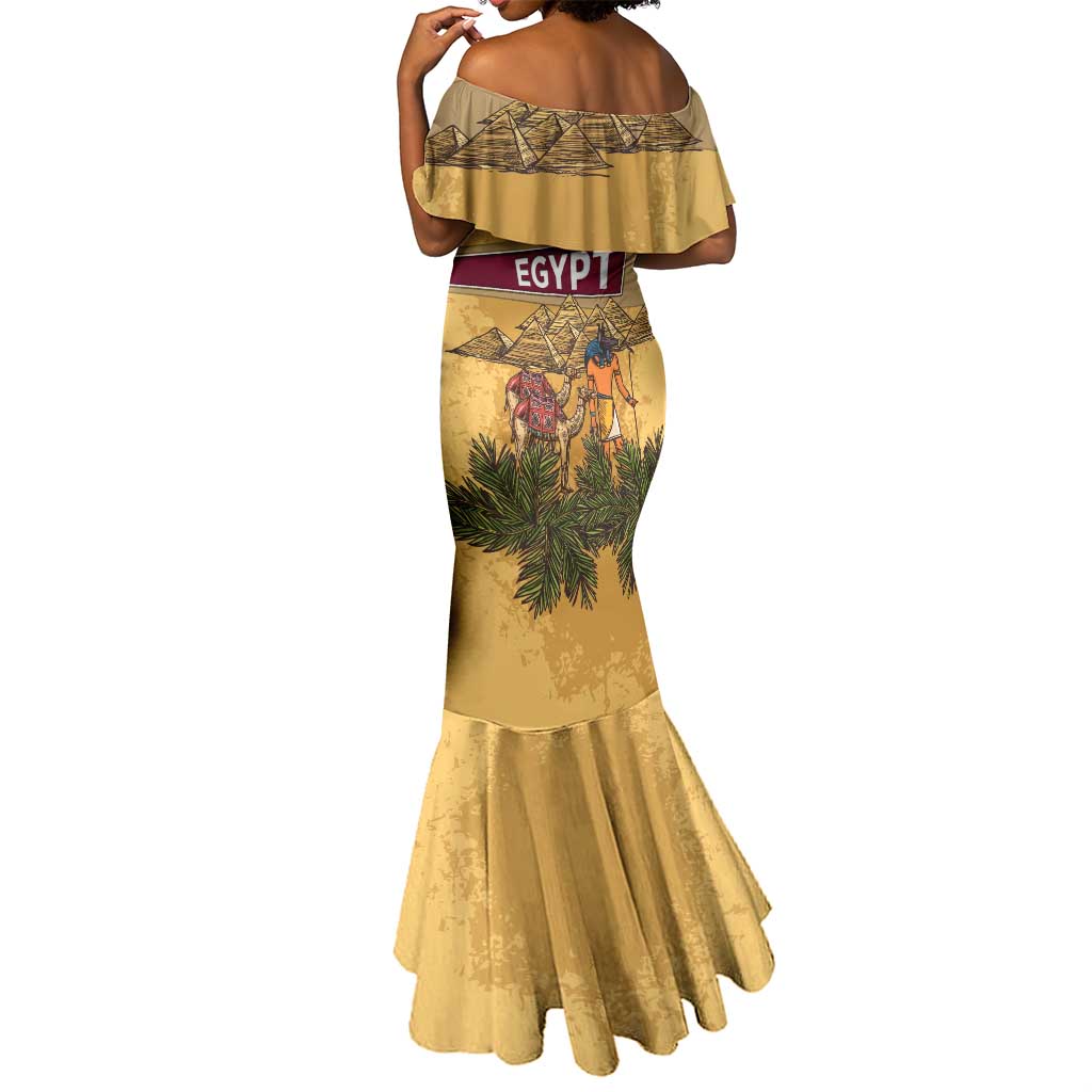 Egyptian Pyramids and Anubis Mermaid Dress Camel Caravan Desert - African Pride