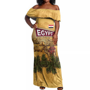 Egyptian Pyramids and Anubis Off Shoulder Maxi Dress Camel Caravan Desert - African Pride