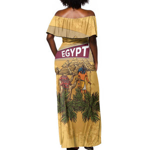 Egyptian Pyramids and Anubis Off Shoulder Maxi Dress Camel Caravan Desert - African Pride