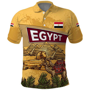 Egyptian Pyramids and Anubis Polo Shirt Camel Caravan Desert - African Pride