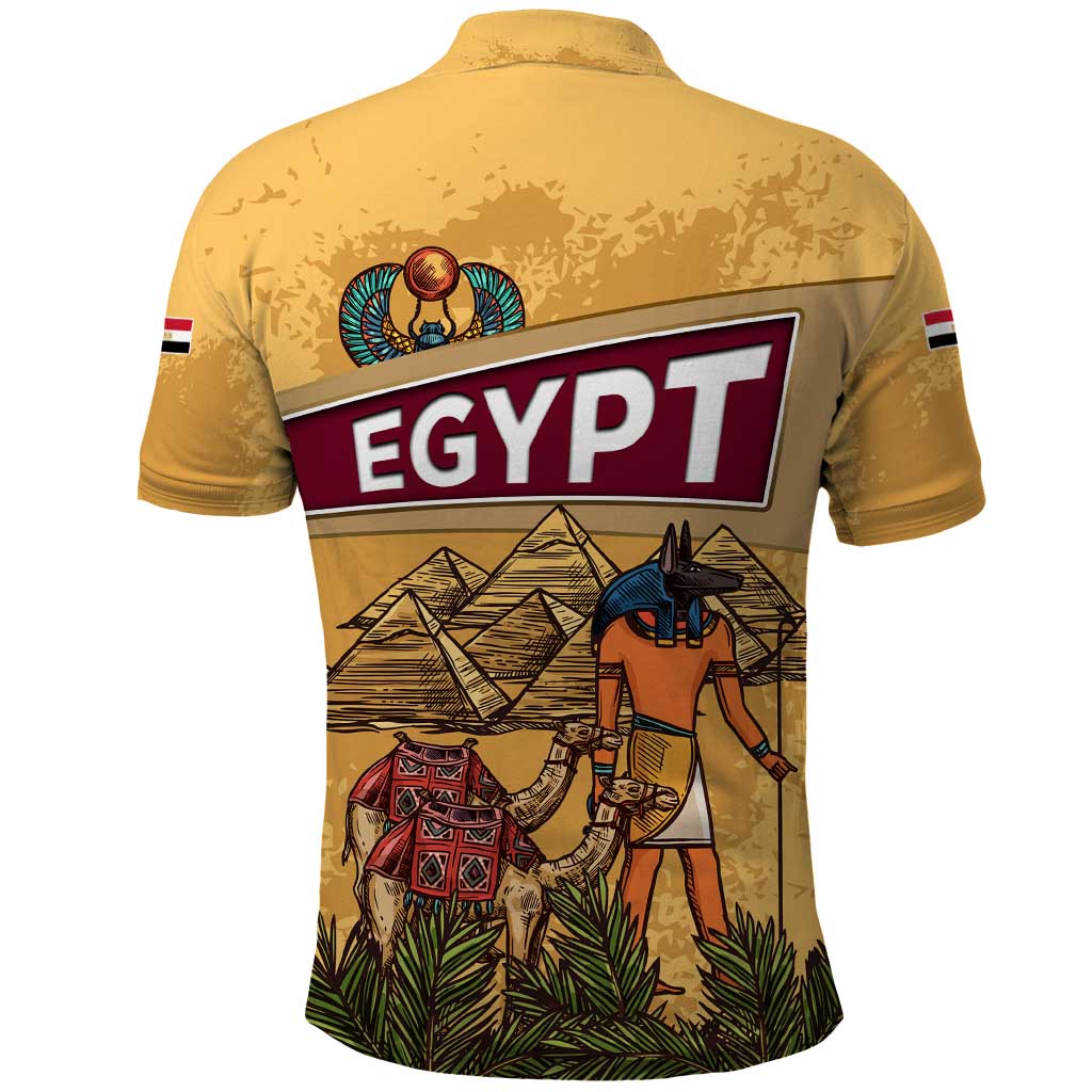Egyptian Pyramids and Anubis Polo Shirt Camel Caravan Desert - African Pride