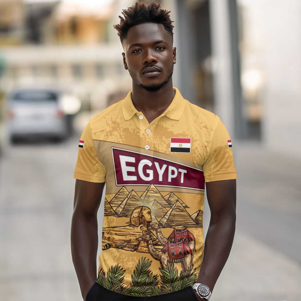 Egyptian Pyramids and Anubis Polo Shirt Camel Caravan Desert - African Pride