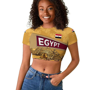 Egyptian Pyramids and Anubis Raglan Cropped T shirt Camel Caravan Desert - African Pride