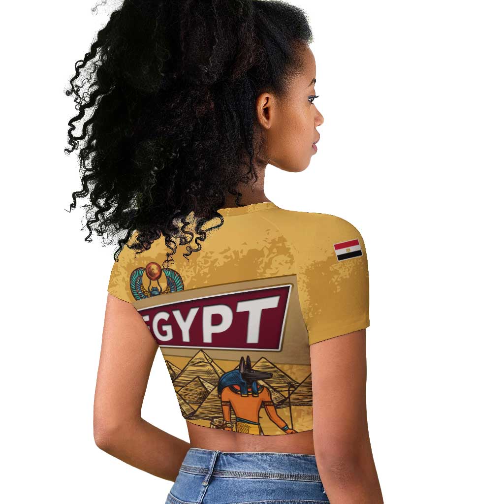 Egyptian Pyramids and Anubis Raglan Cropped T shirt Camel Caravan Desert - African Pride