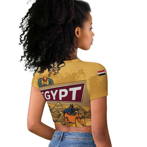 Egyptian Pyramids and Anubis Raglan Cropped T shirt Camel Caravan Desert - African Pride