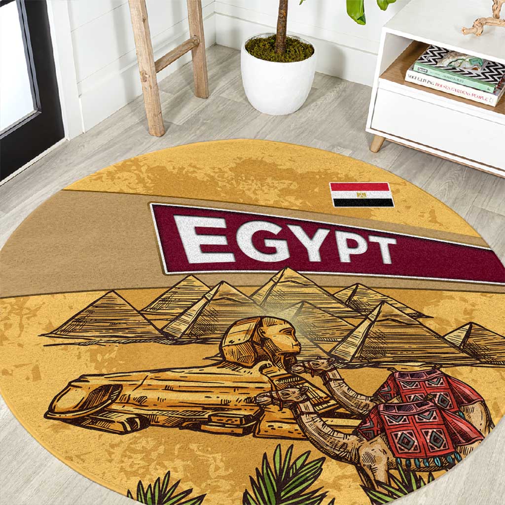 Egyptian Pyramids and Anubis Round Carpet Camel Caravan Desert - African Pride