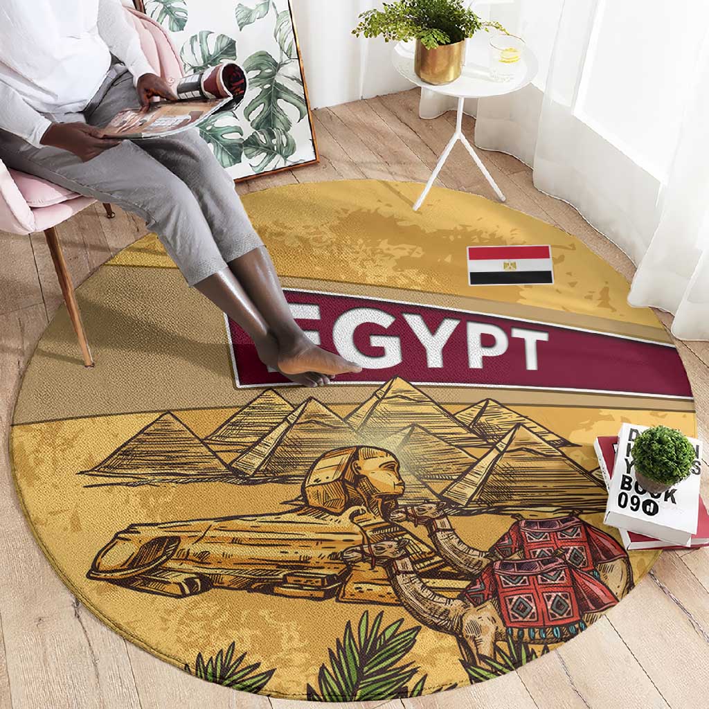 Egyptian Pyramids and Anubis Round Carpet Camel Caravan Desert - African Pride