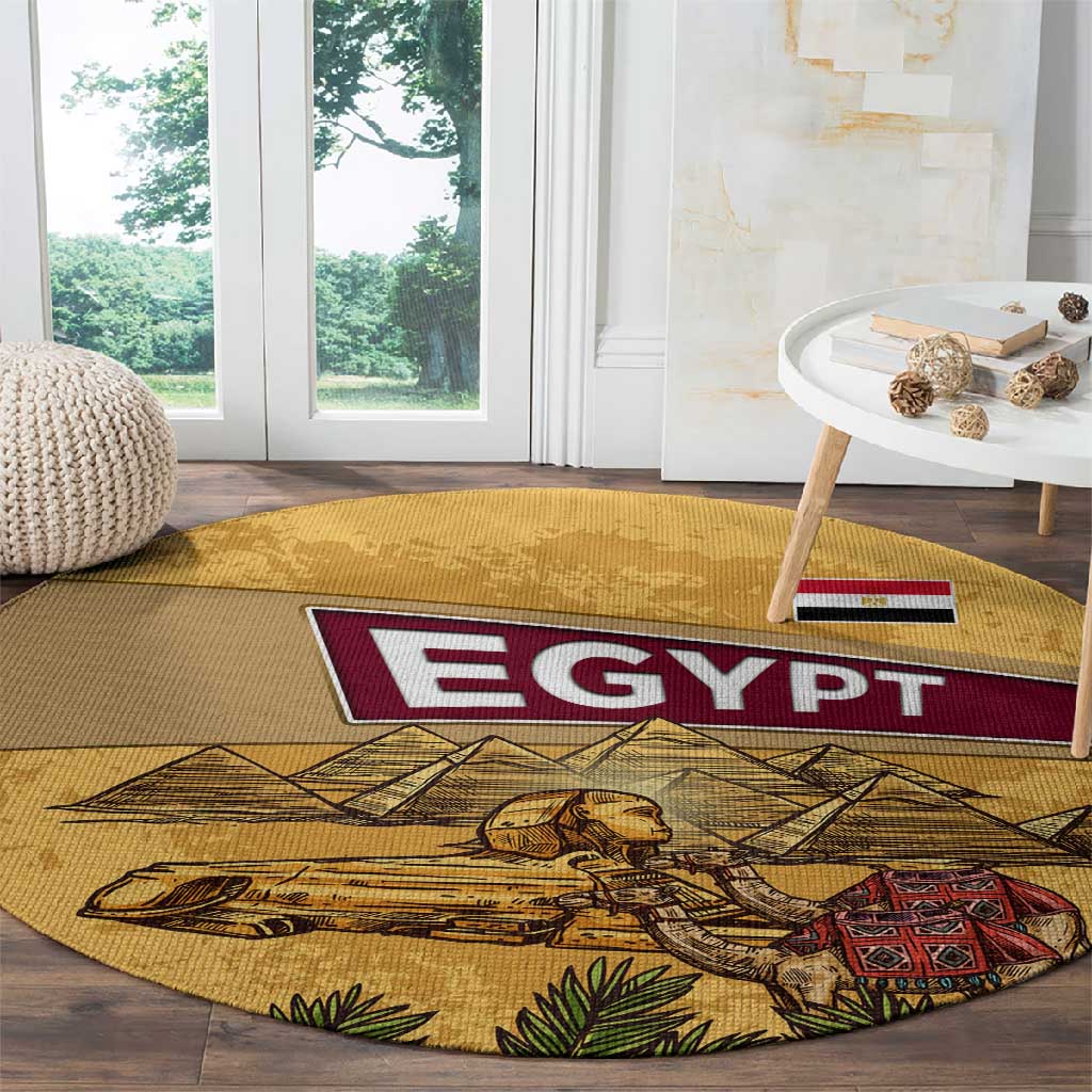 Egyptian Pyramids and Anubis Round Carpet Camel Caravan Desert - African Pride
