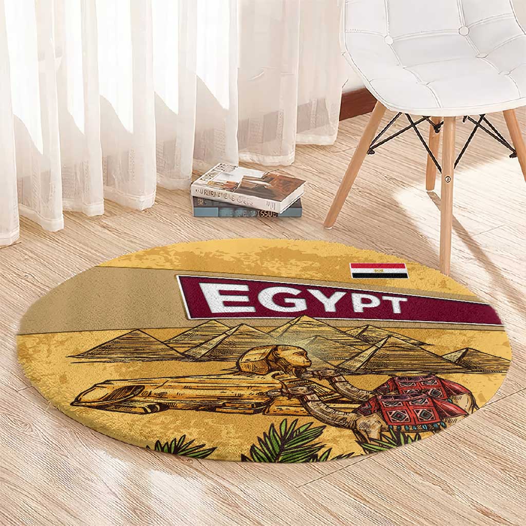 Egyptian Pyramids and Anubis Round Carpet Camel Caravan Desert - African Pride